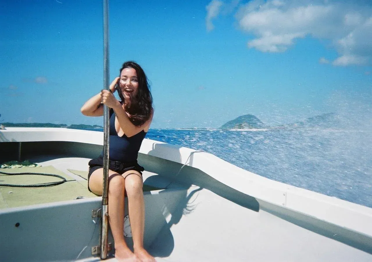 Aya in the boat