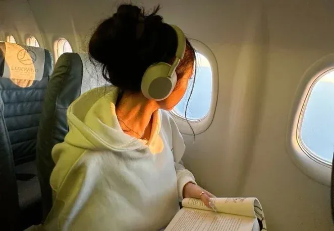 a woman in a plane